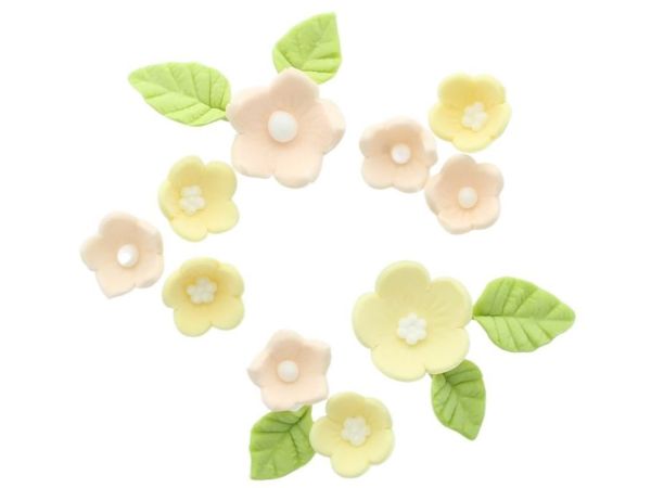 Culpitt sugar decorations flowers and leaves lime green 16 pieces