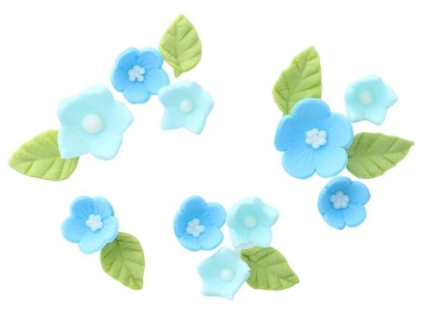 Culpitt sugar decoration flowers and leaves blue 16 pieces