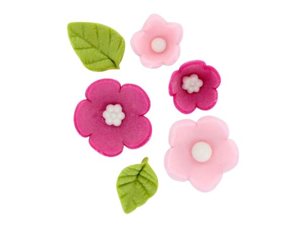 Culpitt Tortendeko Blumen &amp; Blätter pink 16 Stück