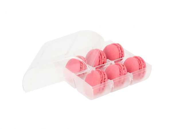 Macaron Half Shells 12pcs. red in 6er Verpackung transparent