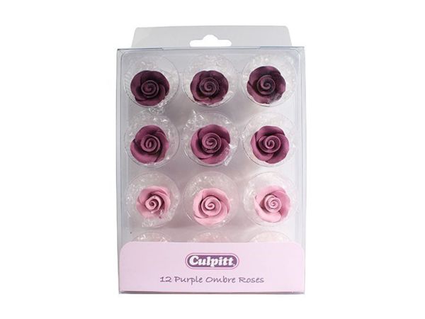 Culpitt sugar decorations rosebuds purple ombre 20mm 12 pieces