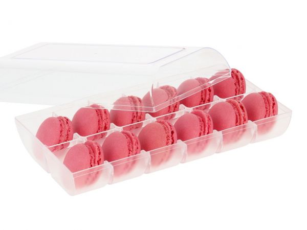 Macaron Half Shells 24pcs. red in 12er Verpackung transparent