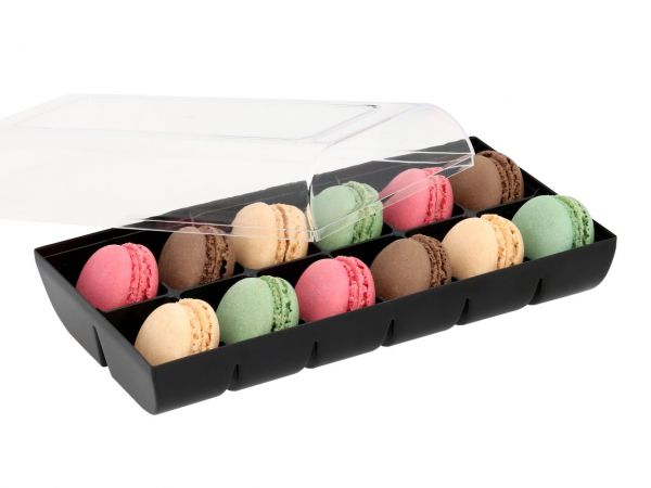 Macaron Half Shells 24pcs. colourful in 12er Verpackung black