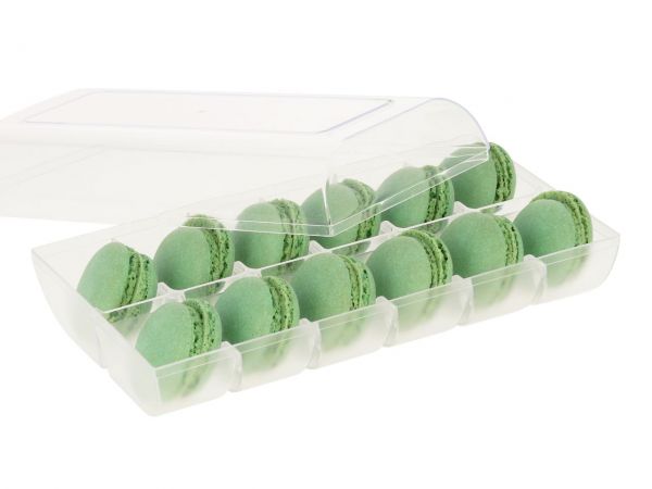 Macaron Half Shells 24pcs. green in 12er Verpackung transparent