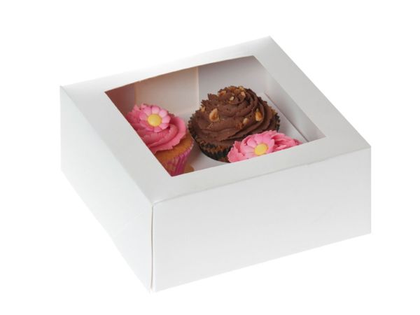 House of Marie Cupcake Box für 4 Cupcakes mit Fenster weiß 2 Stück